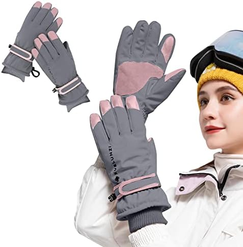 Qvkarw - Ски ръкавици с кадифе, съхраняващи зимна дебелина за езда в непромокаеми топъл зимен спортно оборудване с обков-светкавици вътре