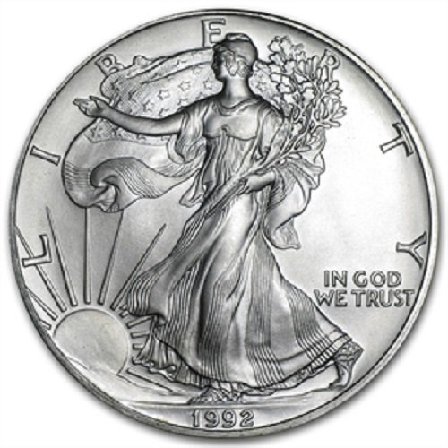 Доставка на американски сребърен орел с тегло 1992-1 унция. 999 Проба сребро с нашия сертификат за автентичност Долар, не циркулиращата в монетния двор на САЩ
