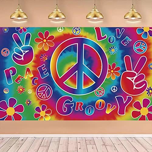 LOONELO Peace Groovy Love Backgrounds Банер с 71x44 инча, Банер за украса на парти в стил Карнавал на 60-те години, Ретро Фон за снимки в стил хипи стил Бохо за оформяне на парти в стил хип