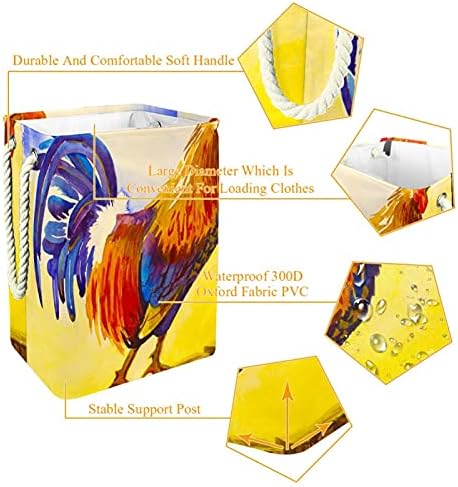 Правоъгълни кошници за бельо Rooster Cock in Yellow Sunrise - Голям кош за дрехи с удобни дръжки за плъзгащи се дрехи и играчки