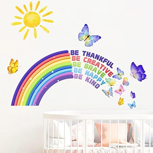 Mirabuy Цветни Преливащи на Слънцето с Пеперуда Стикери за Стена Бъдете Благодарни на Мотивационни Цитати Стикери за Стена за Детска