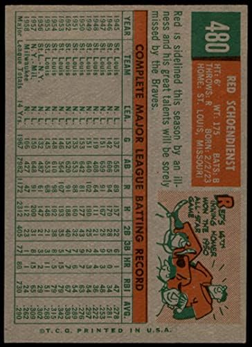 1959 Topps # 480 Червен картон Милуоки Брейвз (Бейзболна карта) Карта Дина 5 - ТИ Брейвз