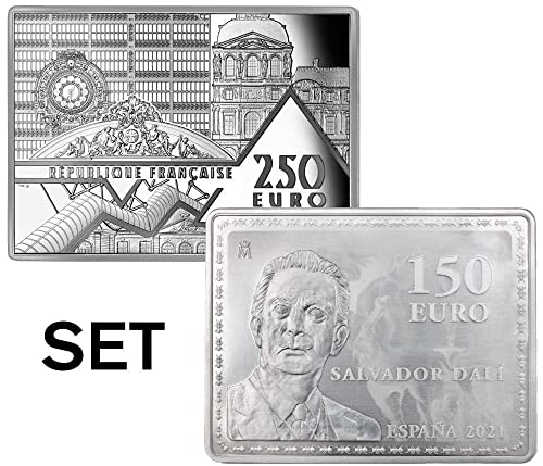 Незабравим набор от 2021 DE PowerCoin Salvator Dali Twin Collection Set 2 X ½ Килограм Сребърни монети 250 Евро, Франция, Испания 2021 Без лечение