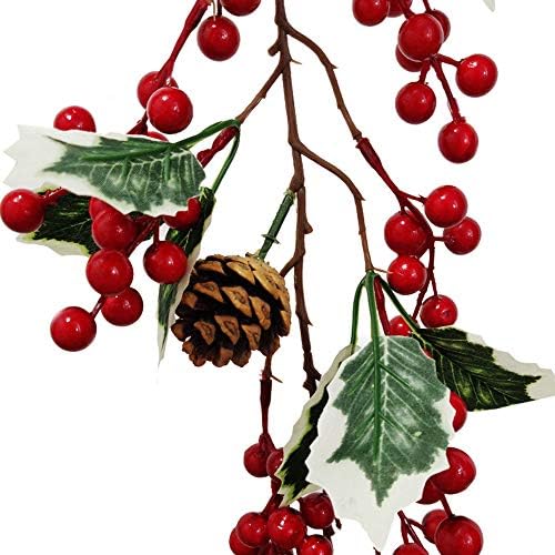 Коледни Изкуствени Лозови Листа Растението е на Червени Плодове, Борови Шишарки Дълъг Цвете от Ратан, Изкуствен Ратан, за Декор Елхи, Б