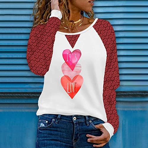 Плочи с изображение на Сърце Любов, дамски Дантелени Ризи с дълъг ръкав, Модни Пуловери с кръгли деколтета, Тениски, Туника с лоскутным
