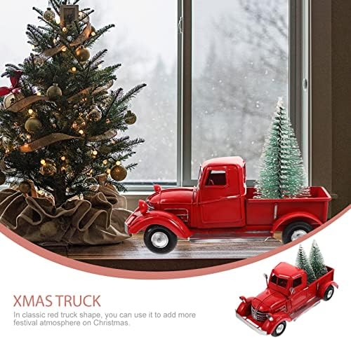 Amosfun Автомобилен Интериор Коледна Украса Коледна Червена Модел Камион Метален Камион с Коледна Елха Модел Коледен Подарък-Коледна Украса