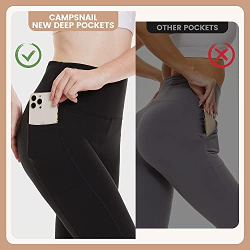CAMPSNAIL 4 Опаковки Леггинсов с джобове за жени - Меки Гамаши с контрол на корема с Висока талия За Отслабване, Черни Панталони За Йога Тренировка за Бягане