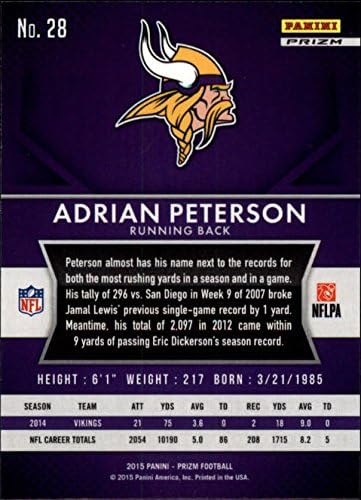 2015 Панини Prizm #28 Футболна карта Адриана Питерсона Минесота NFL NM-MT