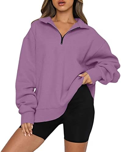 KUAILEYA четвърт светкавица пуловер жени големи потници за жени, половината от мълния пуловер hoody с дълъг ръкав четвърт с цип, с качулка