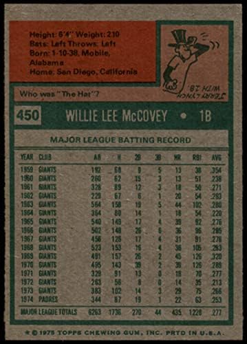 1975 Topps 450 Уили Маккови Сан Диего Падрес (Бейзболна картичка) VG/EX Padres