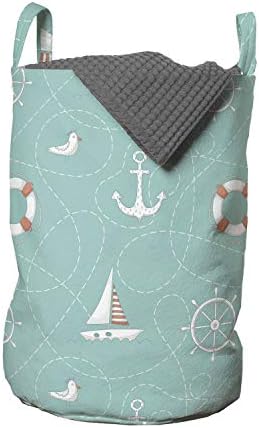Чанта за дрехи Ambesonne Anchor, Изпълнена в морски стил с Контрол под формата на Чайки и шарките на Лайфхак, Кошница за дрехи с дръжки, заключващи на шнур, за пране, 13 x 19, от ?