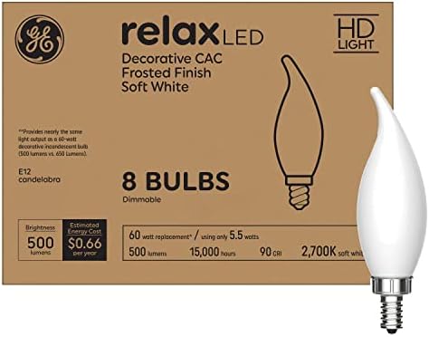 Led крушки на GE Lighting Relax, 60 W Еквивалент, Нежно-Бели, Фини електрически Крушки, Малко Основание (8 бр)