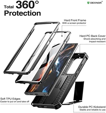 Калъф Dexnor Full Body за Samsung Galaxy S23 Ultra 5G / 6,8 инча, [Допълнителна предна рамка] Сверхпрочная защита на военен клас, Вградено