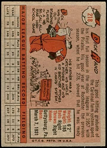 1958 Topps 218 Дик Ранд Питсбърг Пайрэтс (Бейзболна картичка) VG/EX+ Пирати