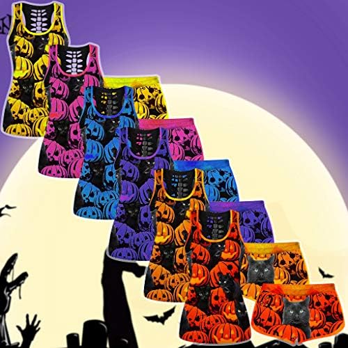 Комплекти Къси от женски шорти iCJJL на Хелоуин с Цветни Принтом Без Ръкави и завязками